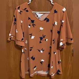 Classy, soft, floral, dark orange dress shirt.